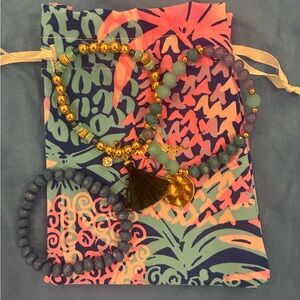 Lilly Pulitzer Gold and Blue Beaded Bracelet Set